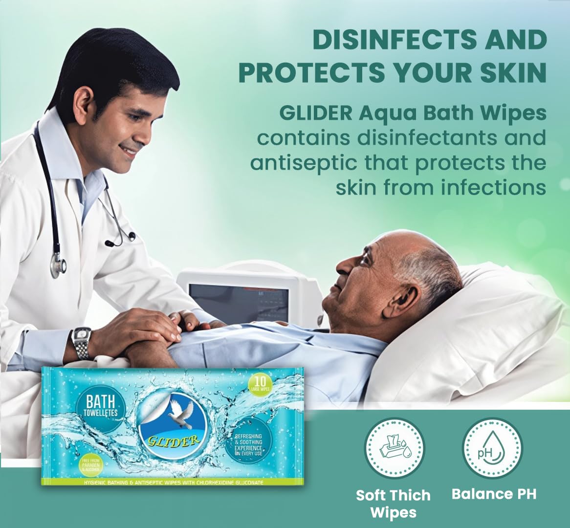 Glider Body Cleansing Wet Bed Bath Wipes for Adults | 2 Packs | 20 Wipes | Large, Rinse Free Body Cleansing Wipes | Aloe Vera & Vitamins | Cleanse & Protect — Amazon image 4