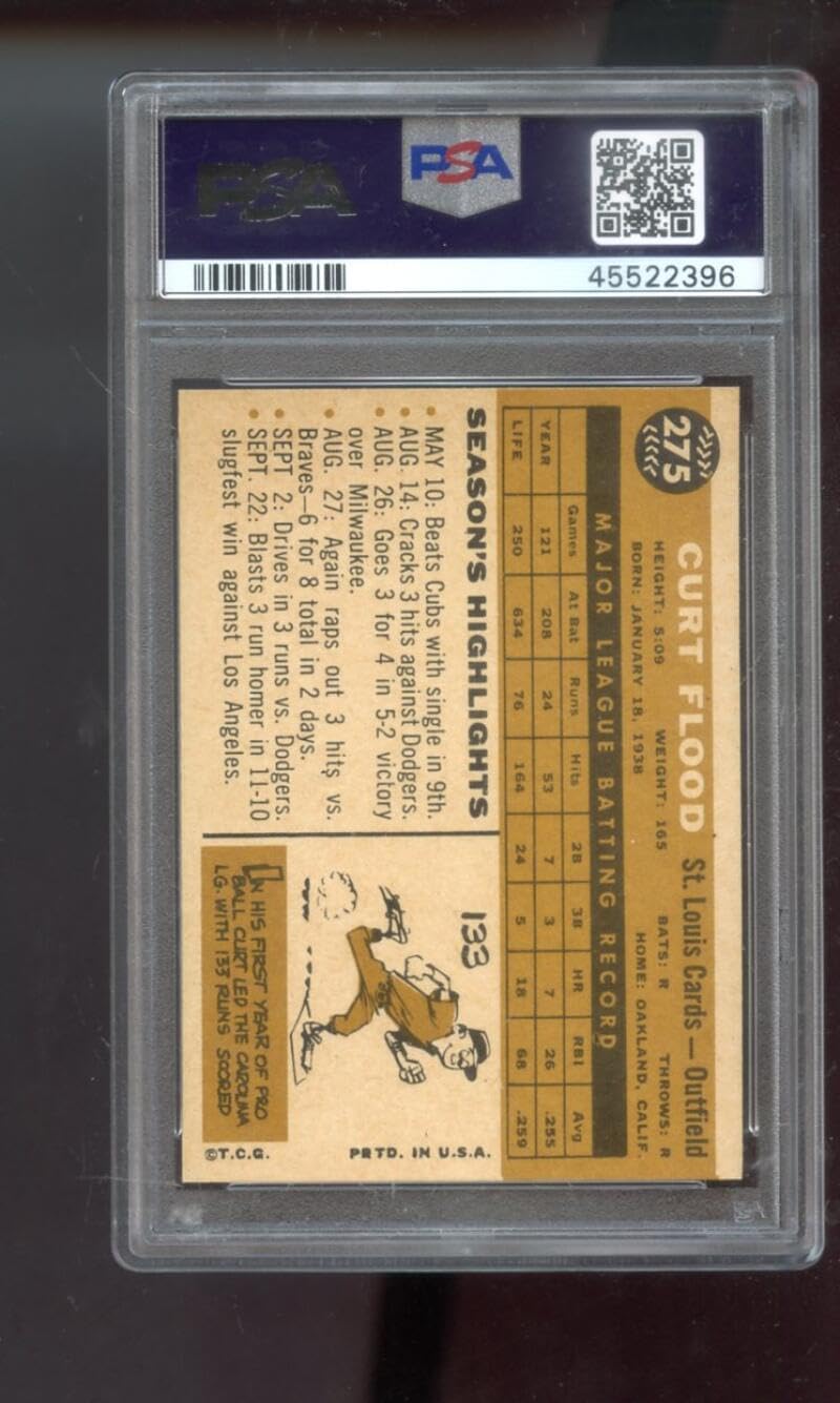 1960 Topps #275 Curt Flood PSA AUTHENTIC Graded Baseball Card MLB St. Louis Cardinals