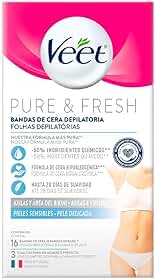Veet Cera Fria Para Depilação Da Virilha E Axila Pure & Fresh Pele Delicada Com 16 Folhas Depilatórias