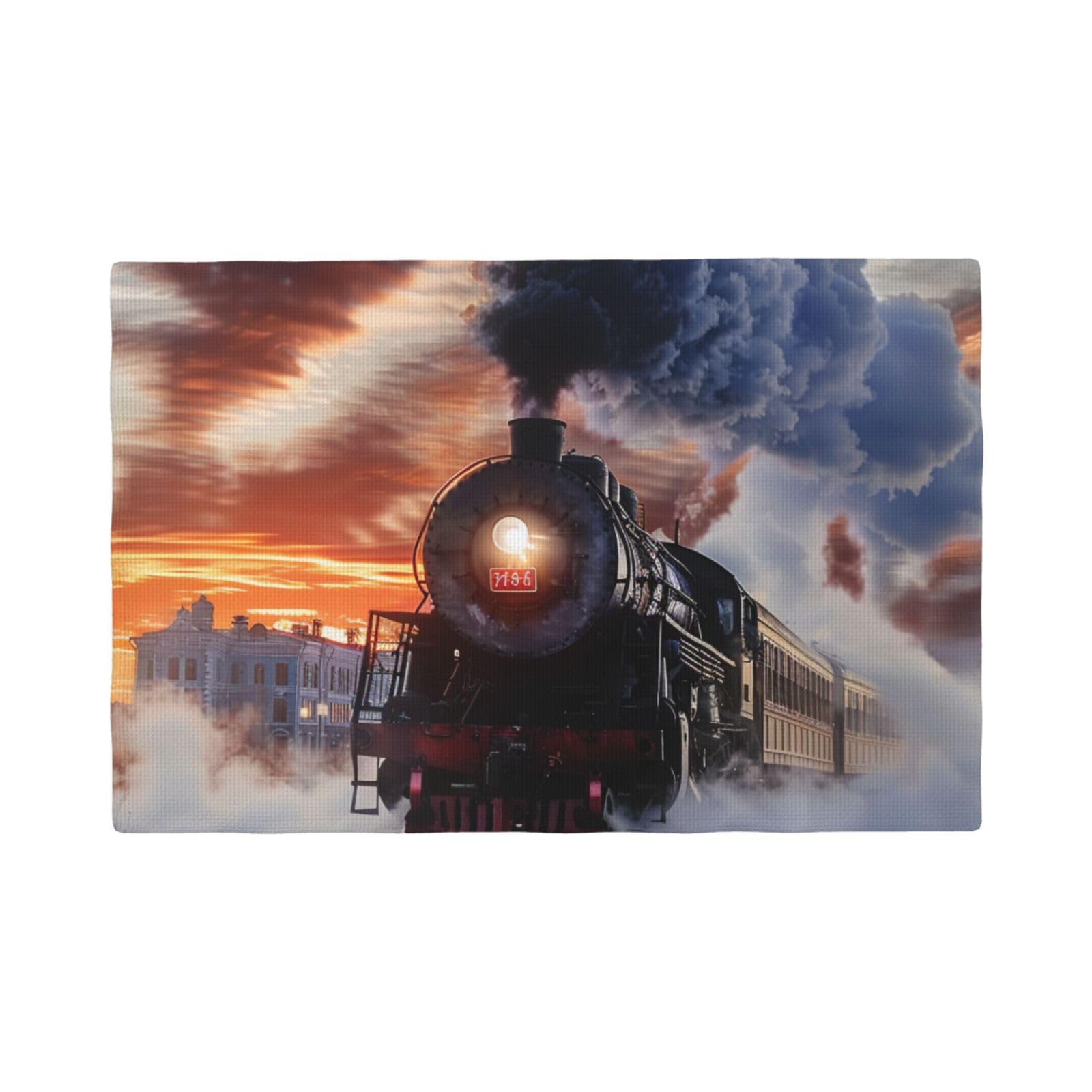 Steam Train Depart Sunset Print Placemats Set, Heat Resistant Washable Placemat 12x18in Table Mats for Party Kitchen Dining Table Decoration Indoor Outdoor, Four Pieces