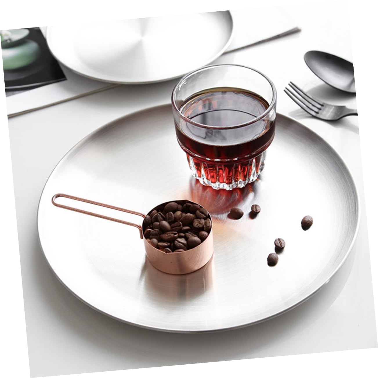 OFFSCH 2pcs Stainless Steel Bar Plates for Steak Salad and Dessert Silver Disk Trays for Restaurants Parties and Home Use and Versatile Dining Accessories