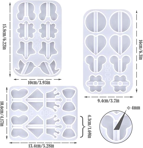 Miniatura 2 de 3 piezas de moldes de paja para fundición de resina epoxi, corona, diamante, corazón, formas de flores para adornos de paja de 0.315 pulgadas en