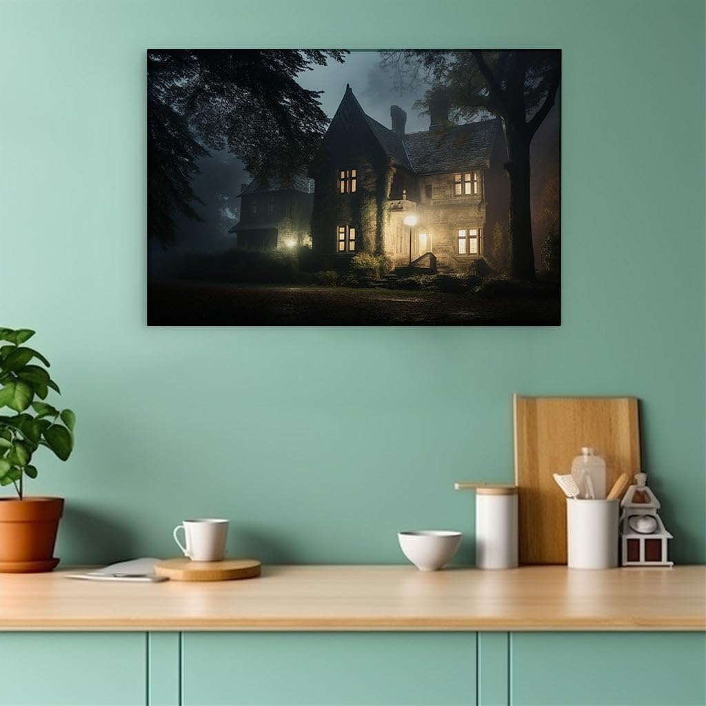 Canvas for Living room. Whispers in the Woods: Unveiling the Secrets of the Ivy-Clad Forest Manor, 27 x 18 inch Canvas Wall Art - Modern Home Decor