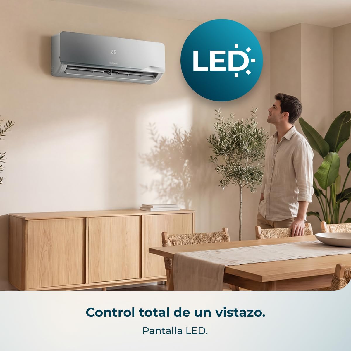 Cecotec Aire Acondicionado Split AirClima 12000 Wind Connected. Inverter, 12000 BTU, Bomba de Calor, 5 Modos, Clase A++; Deshumidificador 21,6 L/día, Pantalla LED, Temporizador 24h, Filtro Lavable