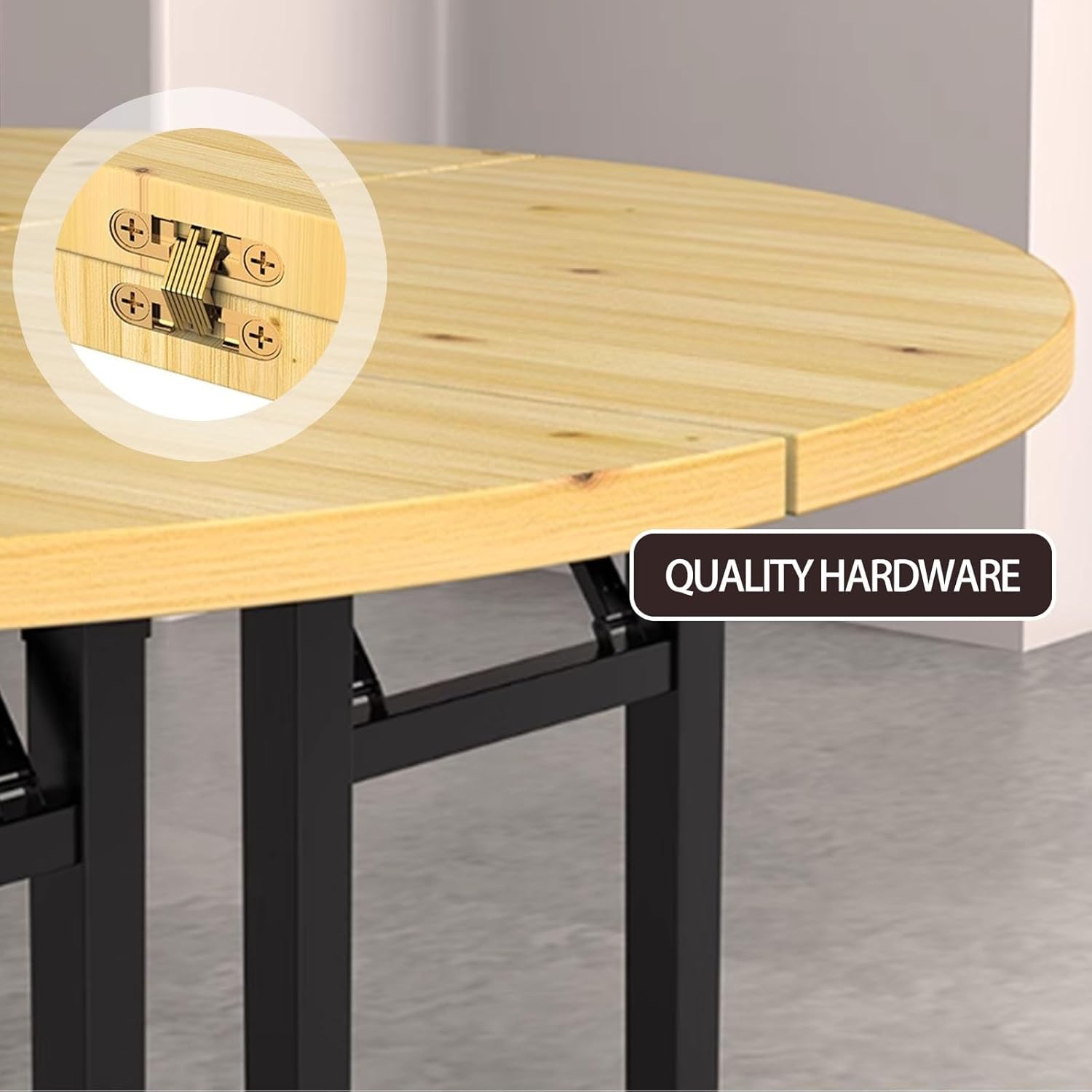 4-Fold Large Foldable Table top Only,Round Table top Extender, Home Storable Wood Tables Tops,Kitchen Patio Dining Tables with Metal Hardware(55in)