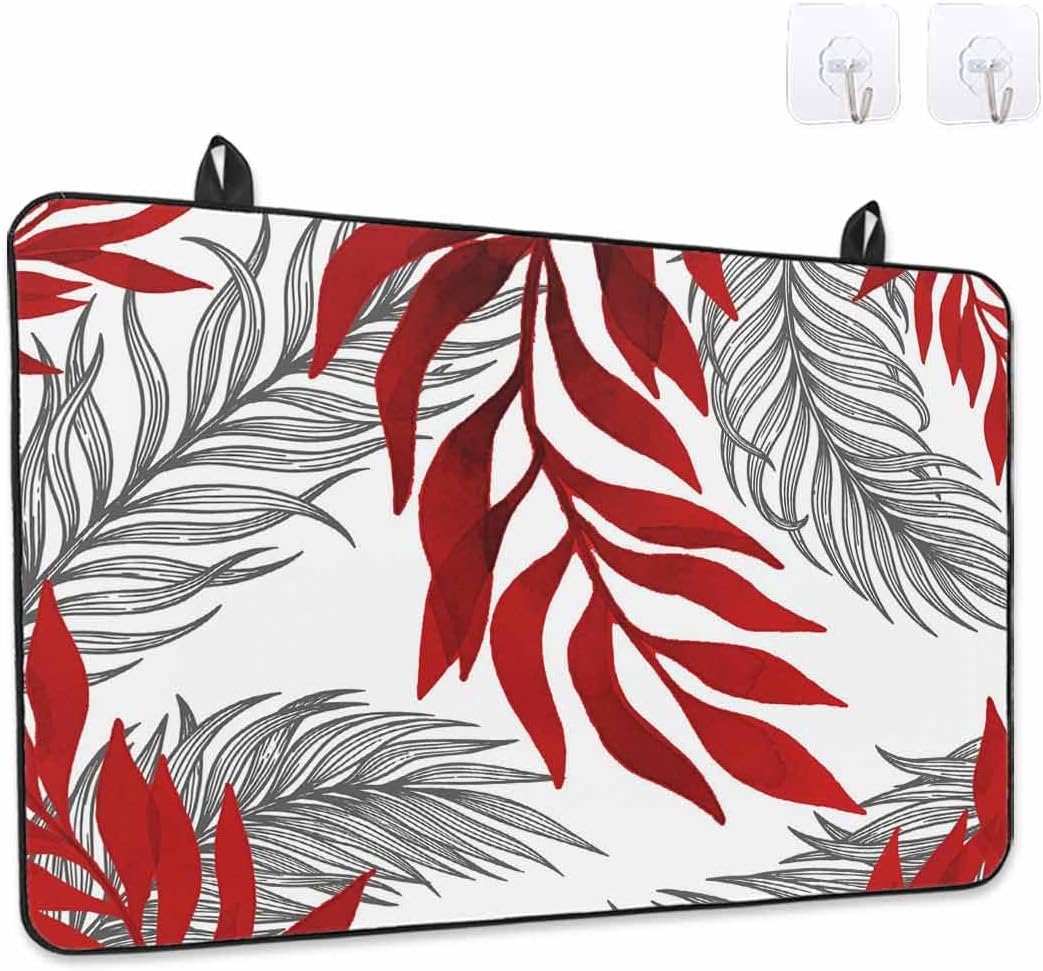 Stove Top Cover Red Leaves Stove Cover for Electric Stove Top Leaf Branches Lines Glass Cooktop Covers Anti-Slip Mat Heat Resistant Countertop Protector Kitchen Decor 31"x24"
