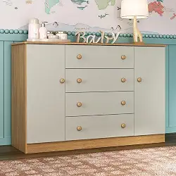 Cômoda Infantil 125cm 2 Portas e 4 Gavetas Encanto Multimóveis Mp4450 Madeirado/Off White