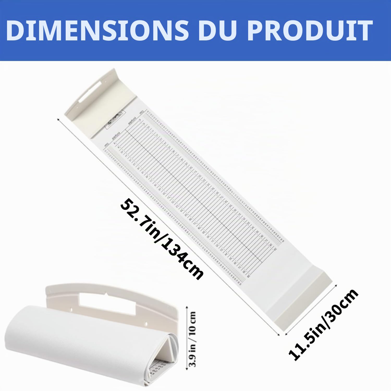Tapis de mesure pour bébés et tout-petits - Règle de croissance pour bébé - Doux pour la peau - Lavable - Toise d'infantomètre pour nouveau-né - Avec tête fixe et positionneur de pied coulissant
