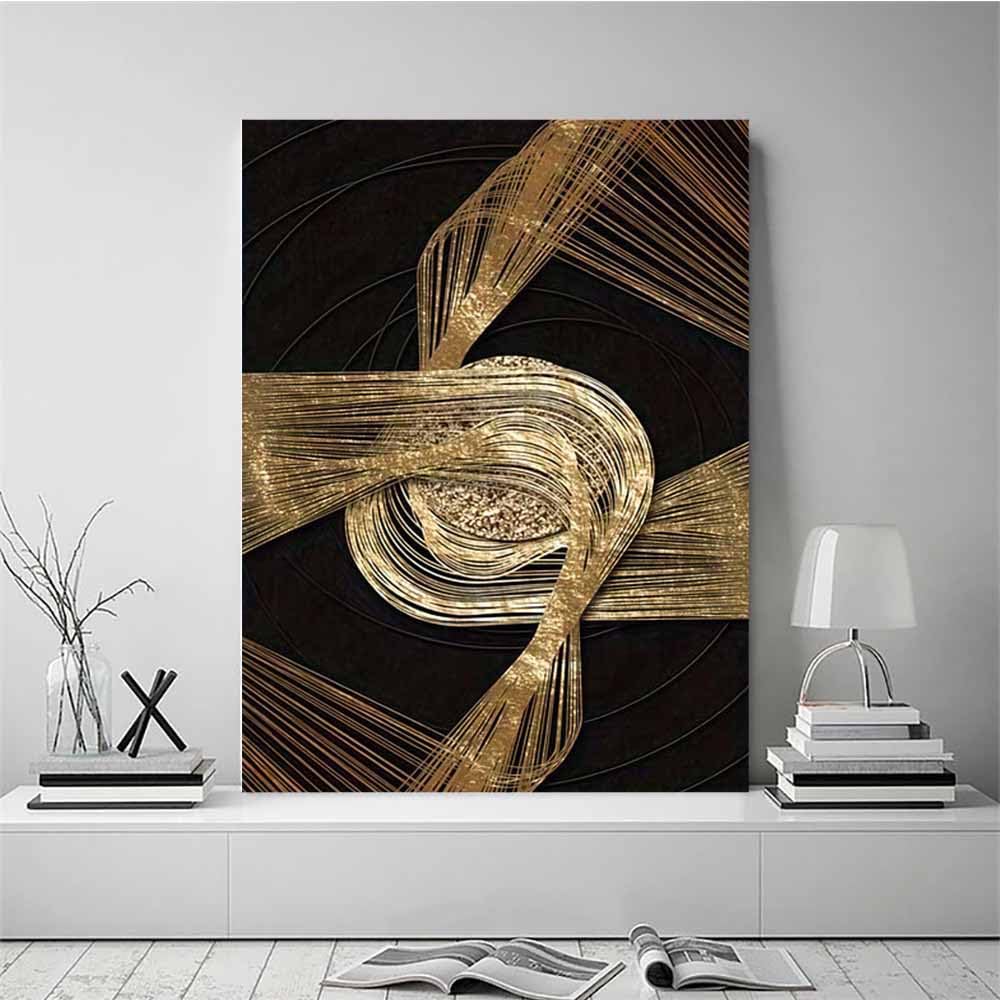 QUSAAOU Muralo Leinwandbild Schwarz Gold Metallische Knoten Linien Kunst Abstraktion-Motiv Bild FüR Wohnzimmer Schlafzimmer BüRo Restaurant Wandbild Wanddeko Modern Vintage(Gold)-40x60cm Gerahmt