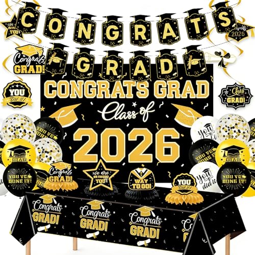 2026 Graduation Decorations Set with Banner, Backdrop & Balloons