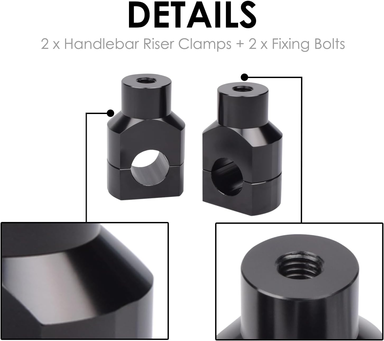 ROUND 1" Handlebar Bar Risers Motorcycle Bar Clamps Compatible with Harley Handle Bar Riser Extension Kit Black,1.5inch Raise