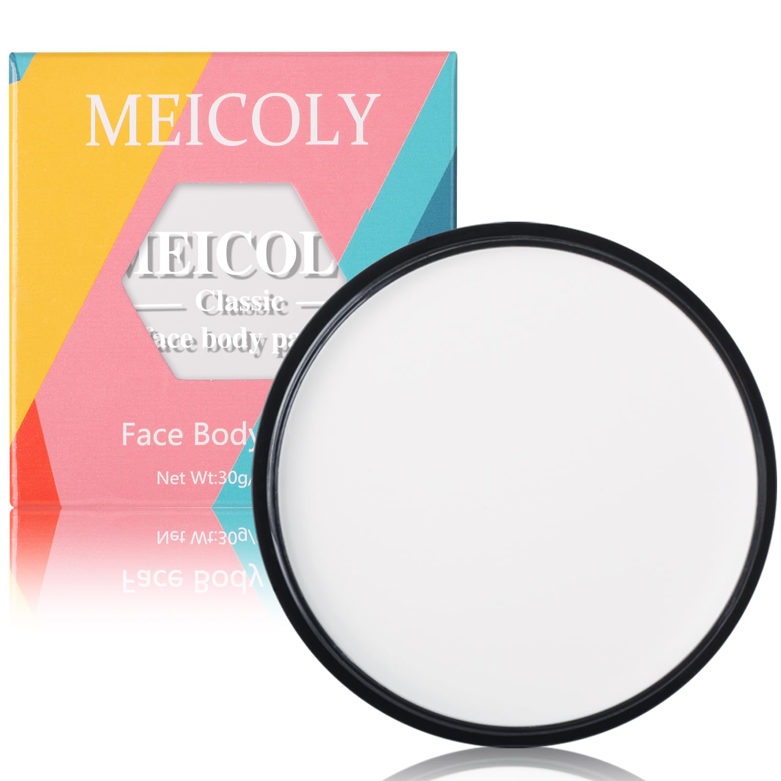 MEICOLY White Face Body Paint - 30g/1.05oz Washable Water Based Full Body Paint for Adults and Kids - Halloween Foundation SFX Joker Zombie Vampire