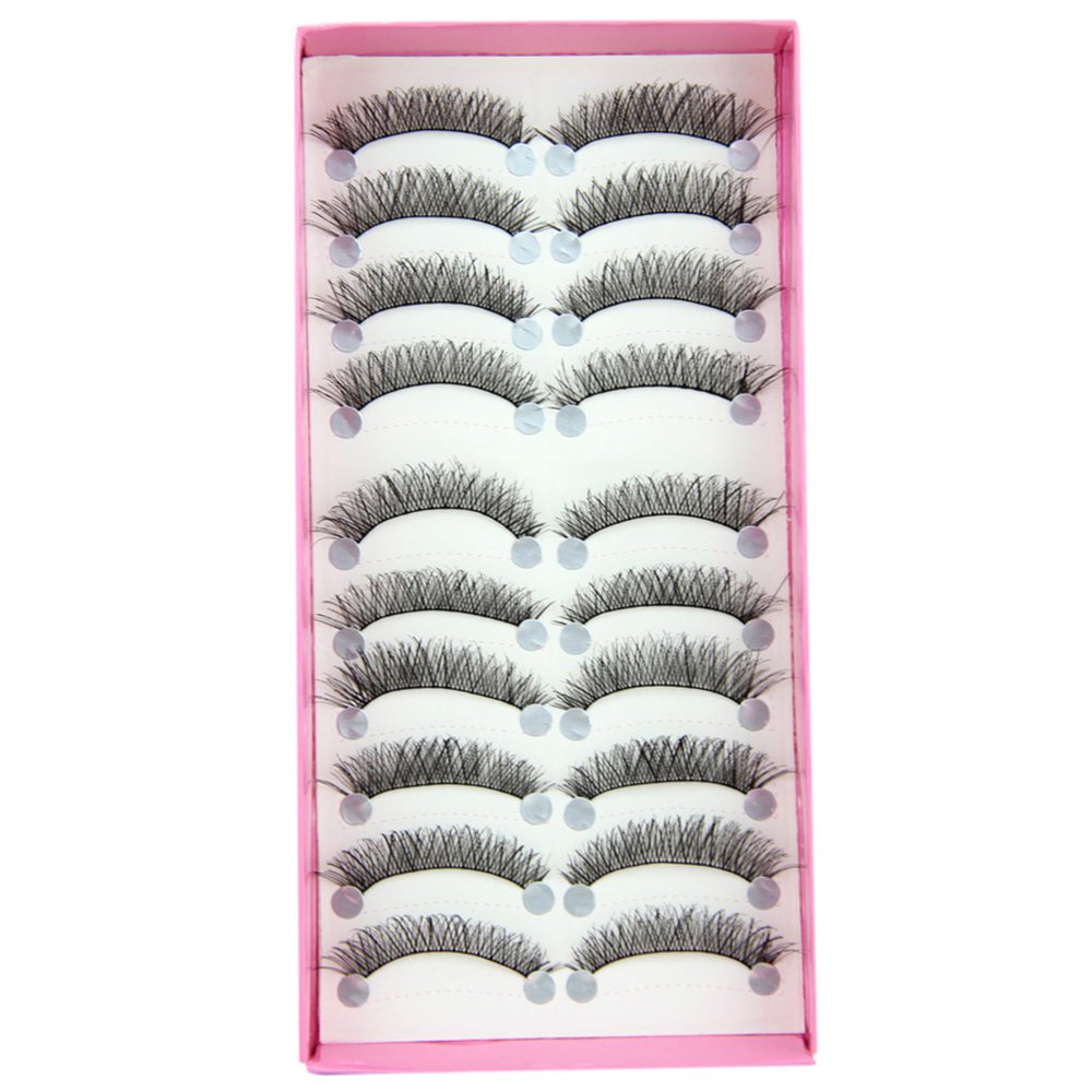 Bluelans 10 Pairs Handmade Natural Soft Cross Eye Lashes False Eyelashes Extension Makeup