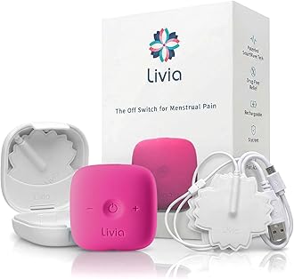 Livia Menstrual Pain Relief Device, Pink – Off-Switch for Period Pain – Portable & Discreet – Rechargeable, Up to 8 Hours Battery – Complete Kit with Stick-On Pads – The Go-to Travel Partner