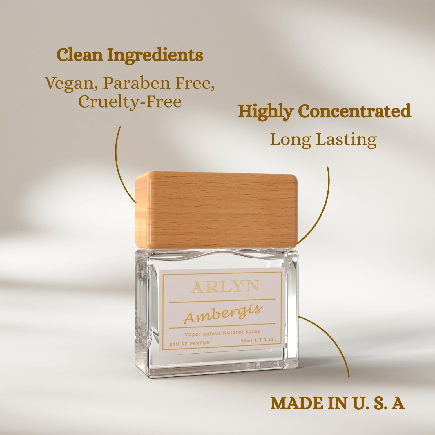 ARLYN Ambergis Unisex EDP Perfume - 1.7oz, Top notes: Bergamot, Grapefruit, Middle notes: Damask Rose, Pink Pepper, Base notes: Cedar, Guaiac Wood, Patchouli, Made in USA