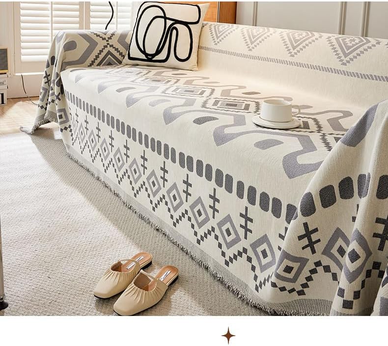 Throws for Extra Large Sofas, Sofa Cover for 2, 3, 4 Seats, Bohemian Chenille Cover for Sofa, Versatile Throw for Sofa, Bedspread and Sofa, Grey, 180 x 90 cm