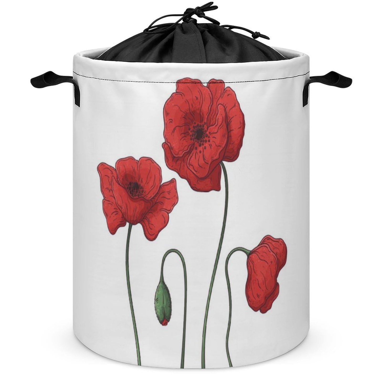 Wlntrophic Drawstring Laundry Hamper, Poppy Flowers Laundry Basket, Washing Basket with Handle