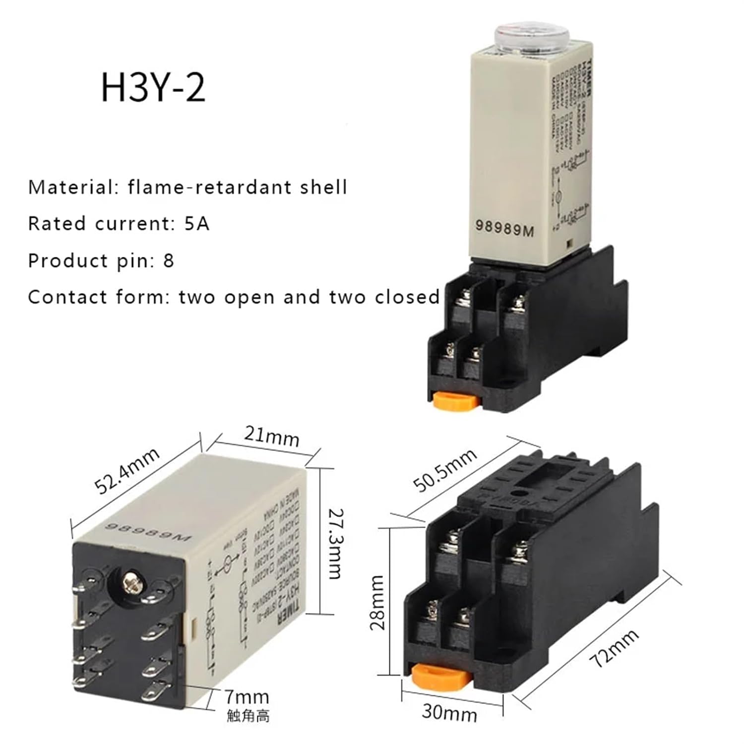 Power-on Delay Rotary Knob DPDT 5S/10S/30S/60S/3M/5M/10M/30M Timer Timing Time Relay DC12V 24V H3Y-2 with Base Socket (Color : DC24V, Size : 30M)