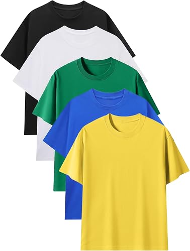 Flygo Boys 5 Pack Short Sleeve T-Shirts Cotton Soft Basic Tees Crewneck Casual T