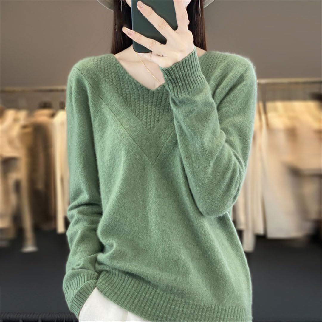 Jersey De Punto De Lana con Cuello En V para Mujer, Jersey De Manga Larga