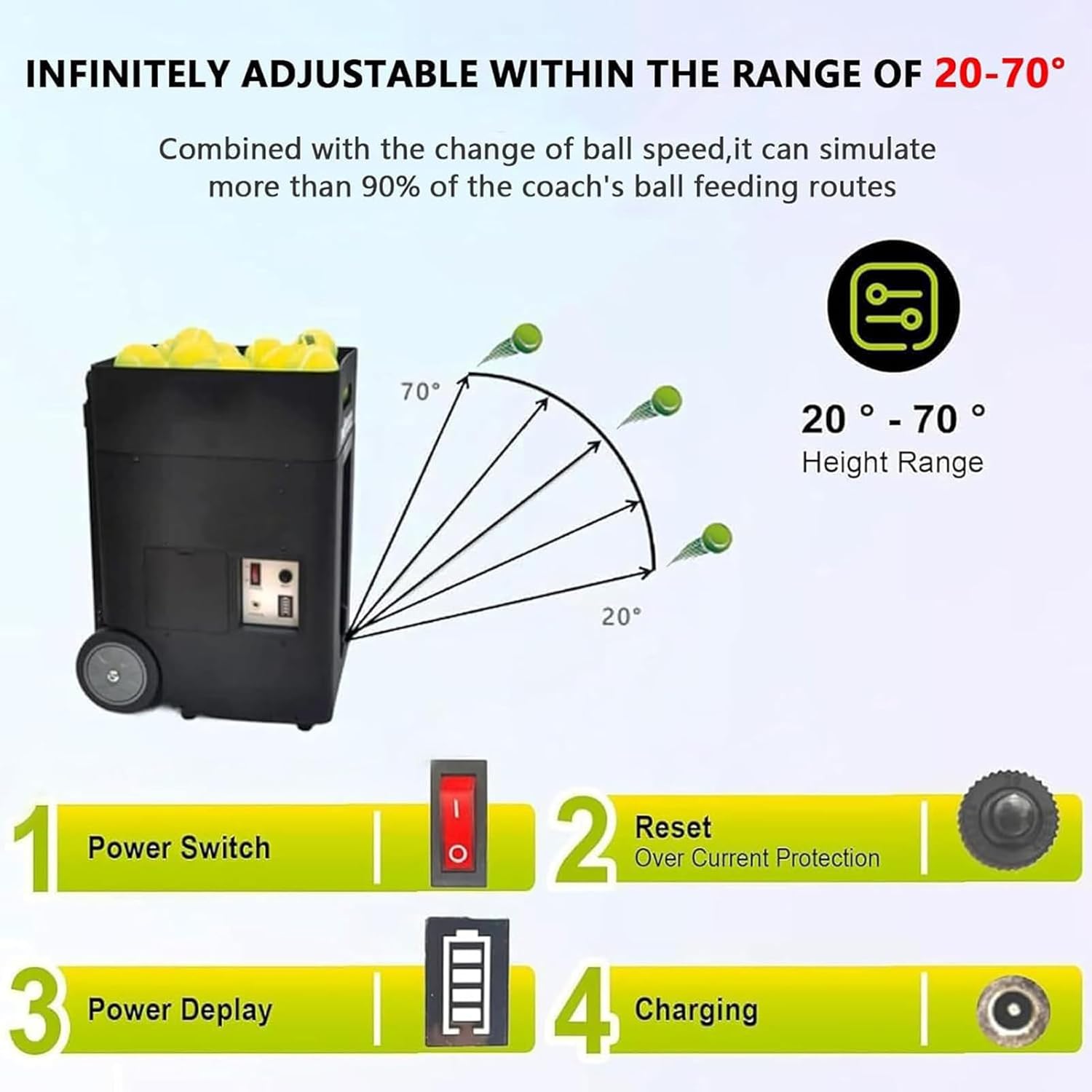 Portable Tennis Ball Machine, Three-Position Adjustable Pull Rod, Dual-Mode Control, Remote Control and Mobile Phone Control, No Worries for Single Person Training