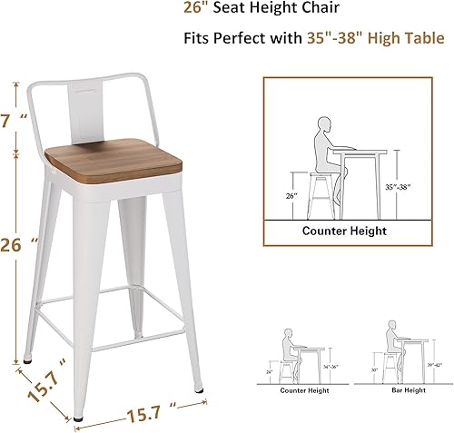 Miniatura 2 de WENTMENT Juego de 4 taburetes de bar de altura de mostrador, taburetes de bar de metal con respaldo extraíble, taburetes de cocina de 26 pulgadas