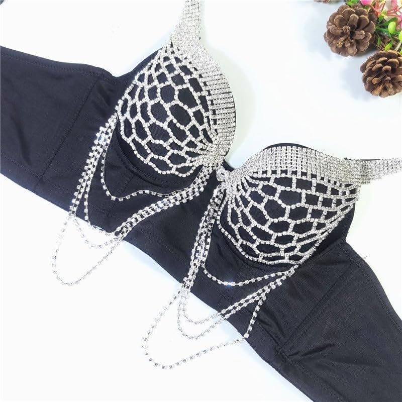 Chain Tube Top with Padded Suspenders and Beautiful Back Sexy Outer Wear Bra Tassel Beaded Vest for Women