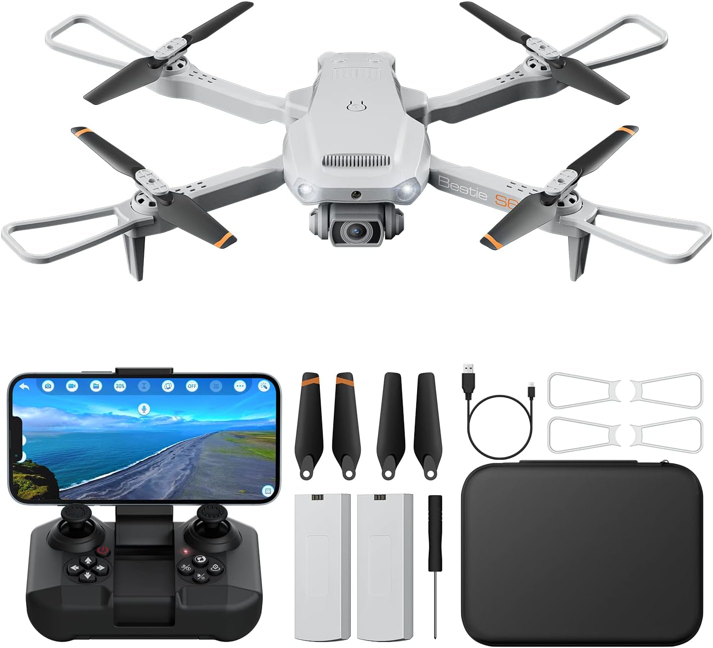 Drone with Camera for Adults 4K – ROVPRO Dual Camera S60 RC Quadcopter with APP Control – Obstacle Avoidance, Waypoint Fly, Altitude Hold, Follow Me, Roll Mode, Headless Mode, 2 Batteries