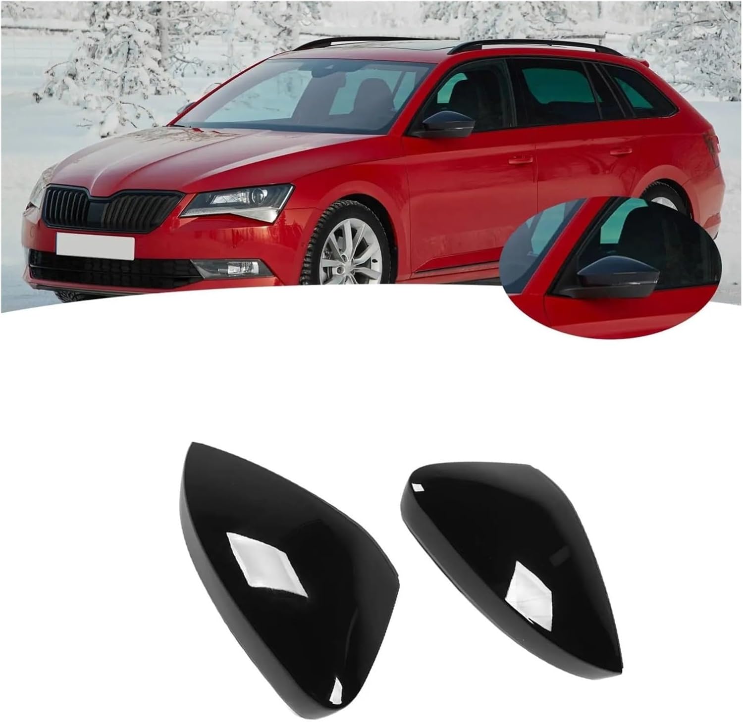 1ペア バックミラーカバーキャップ グロスブラック 外装サイドウィングミラーキャップ SKODA Superb 3V 2015～20