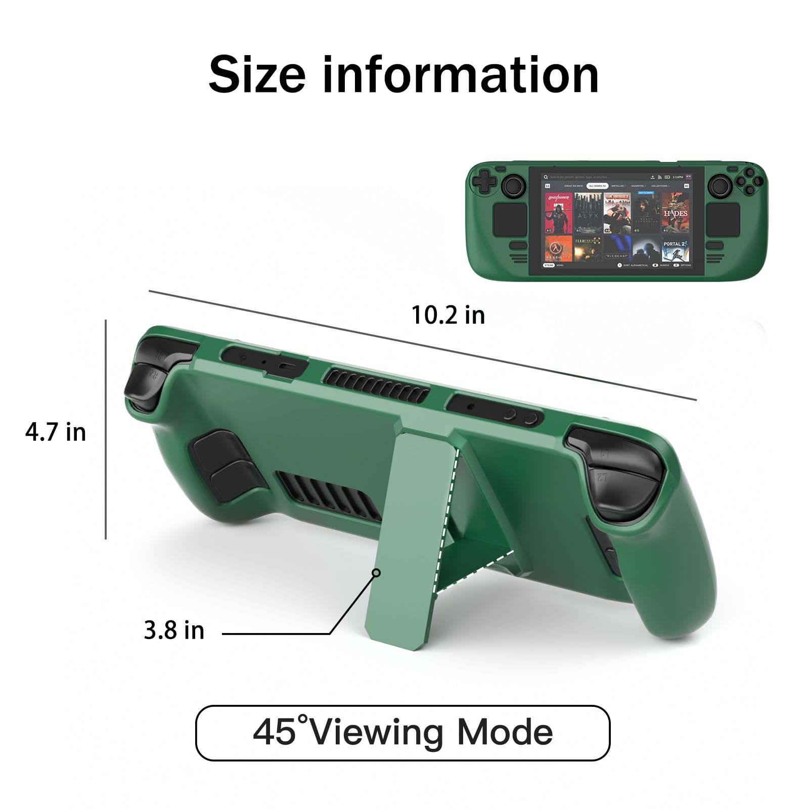 bibuks ﻿Steam Deck Case,Steam Deck OLED Protective Case,Non-Slip Skin Protective Shell Accessories with Kickstand ,2 Screen Protector, 4 Thumb Grip (Green)