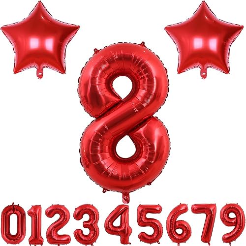 Globo rojo gigante con el número 8 de 40 pulgadas para niñas y niños, decoración de fiesta de cumpleaños, celebración, globos grandes (rojo 8)