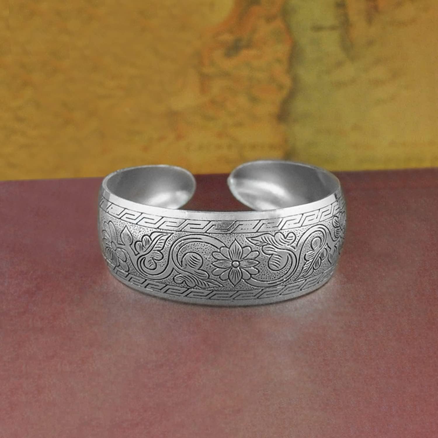 Aheli Silver Plated Cuff Style Bracelet Floral Engraved Stylish Fashion Jewellery Gift for Women
