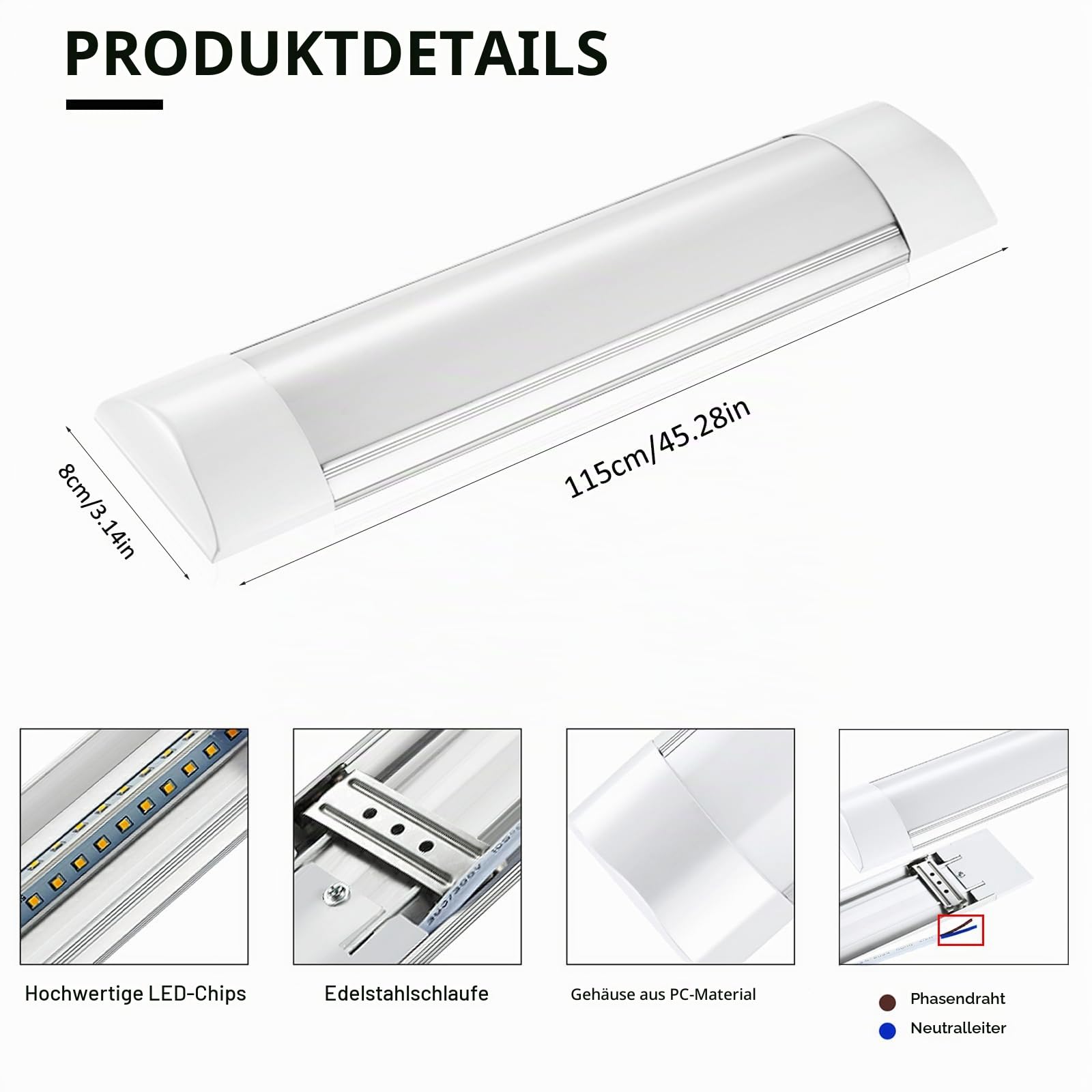 2 Pcs LED Feuchtraumleuchte 120cm, 40W 4800LM LED Deckenleucht Röhre Licht, Warmweiß 3000K Werkstattlampe - 2,5cm flach Lampe, 130° Abstrahlwinkel Deckenlampe für Wohnzimmer Küche Garage Büro