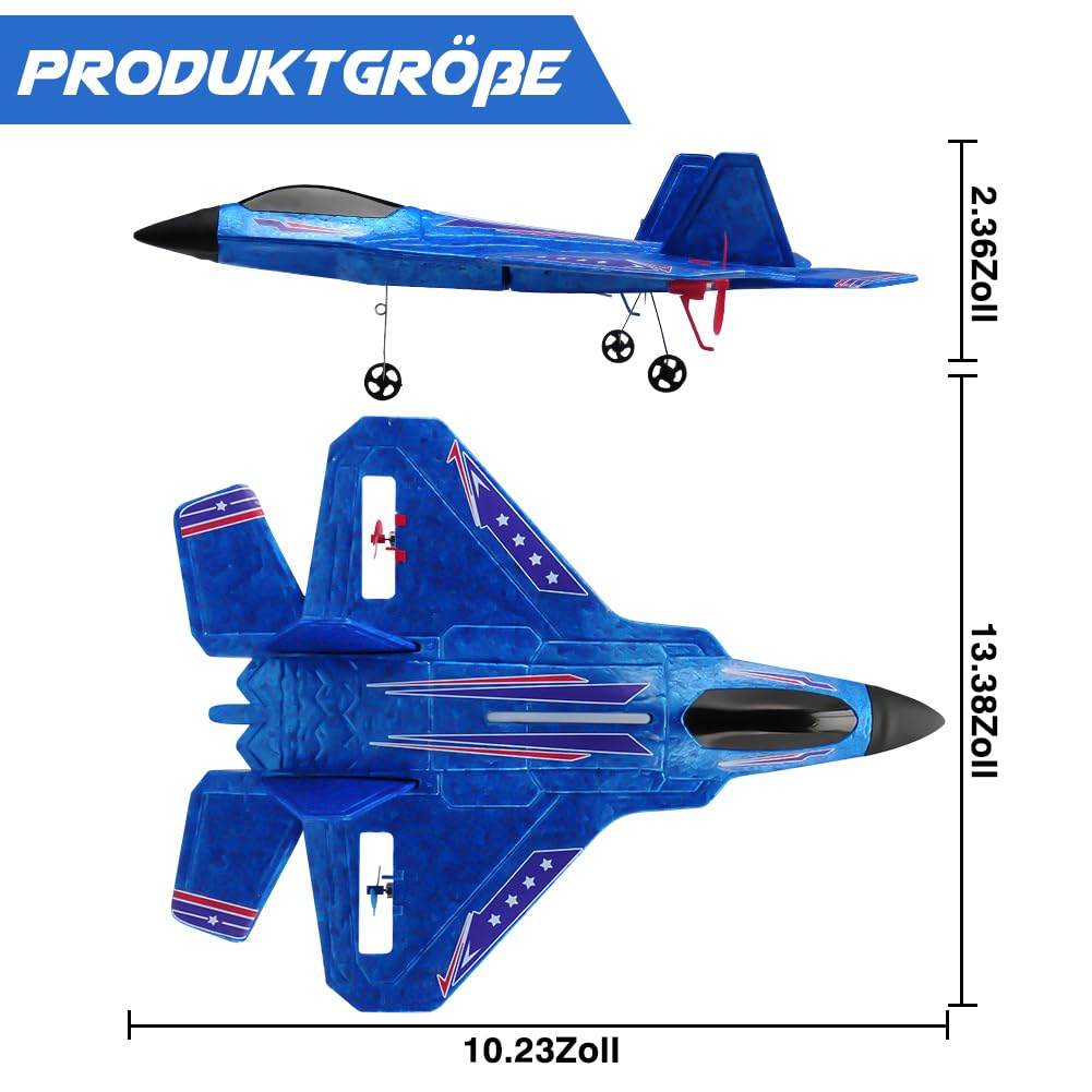 Fremego RC Flugzeug RTF,2 Stück 2.4Ghz Kampfflugzeuge Ferngesteuertes Flugzeugs für Anfänger Flugzeug Ferngesteuert Modell Spielzeug Blau&Gelb F22