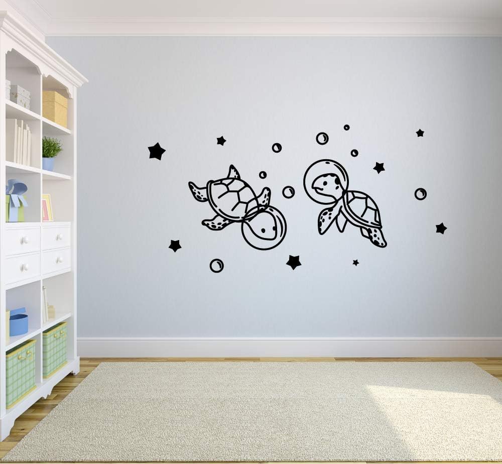 Cute Astronaut Turtles Space Turtle Cartoon Animal Wall Sticker Art Decal for Girls Boys Kids Room Bedroom Nursery Kindergarten House Fun Home Decor Sticker Wall Art Vinyl Decoration Size (18x20 inch)