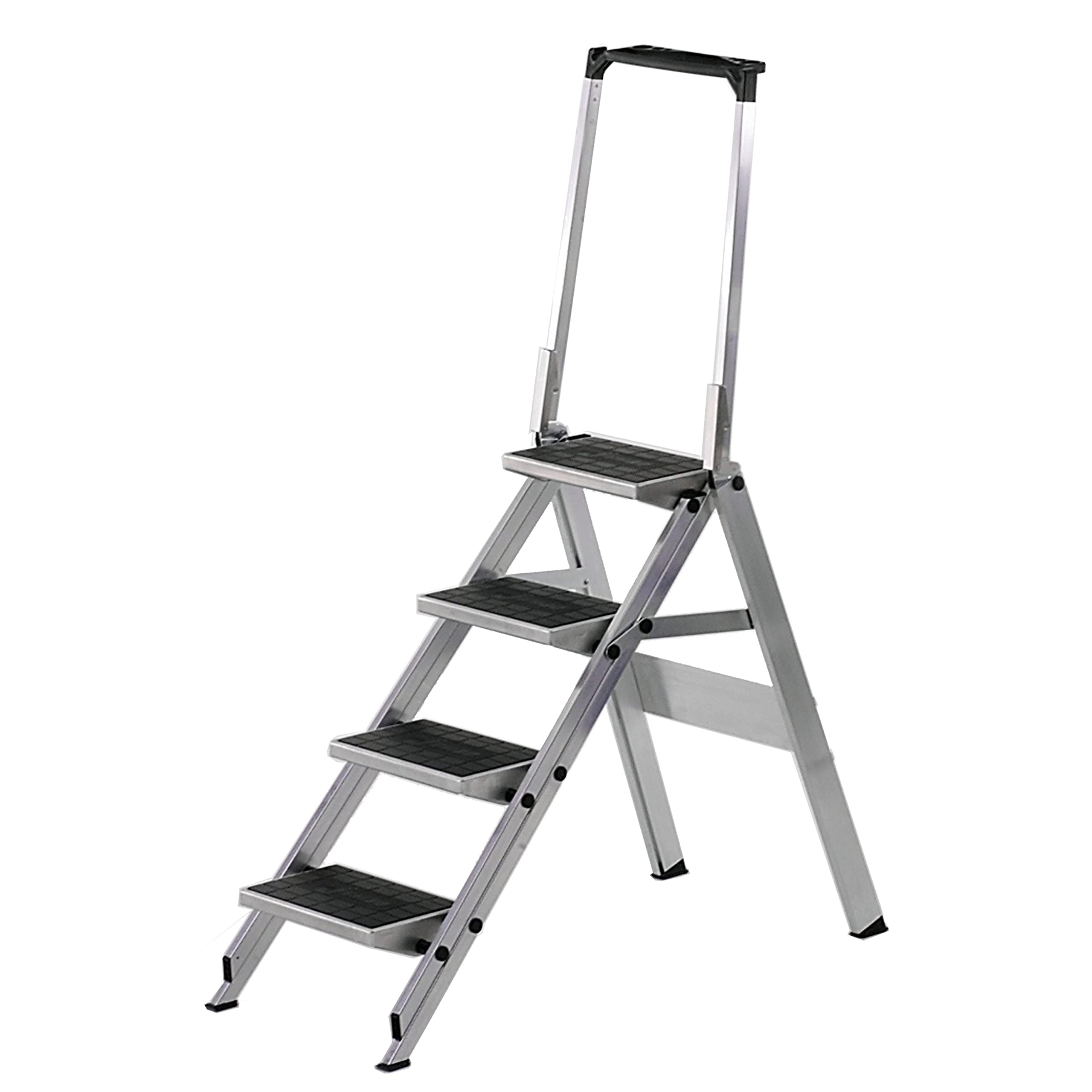 Little Jumbo Trittleiter mit Sicherheitsbügel - Klapptreppe Made in Germany - flaches Klappmaß und breite Stufen (Kunststoffbelag, 4-stufig)