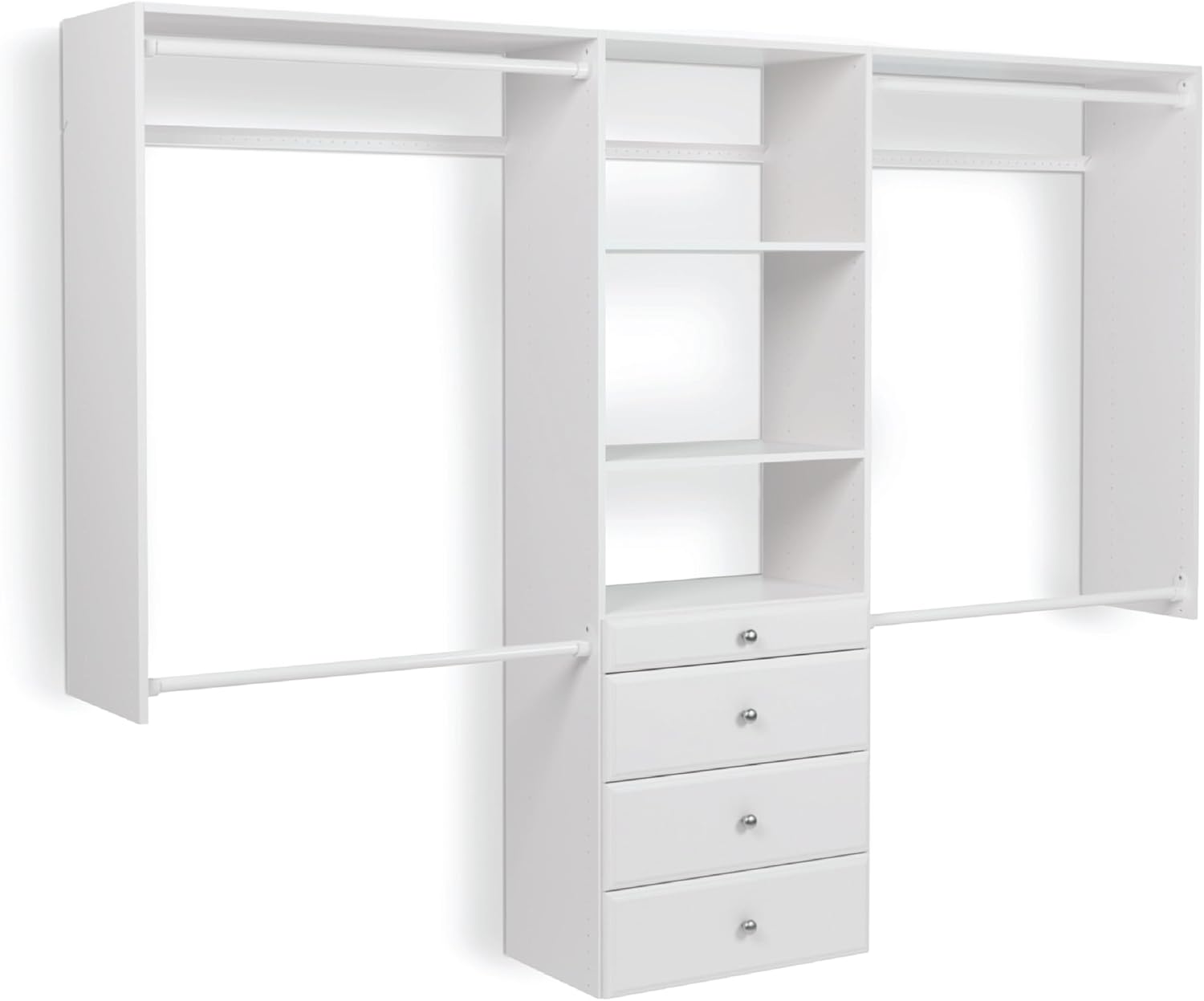 Easy Track OK7272 Deluxe Tower Closet Storage Wall Mounted Wardrobe Organizer Kit System with Shelves and Drawers for Bedroom with Hardware, White