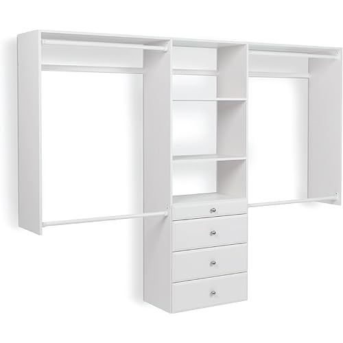 Easy Track OK7272 Deluxe Tower Closet Storage Wall Mounted Wardrobe Organizer Kit System with Shelves and Drawers for Bedroom with Hardware, White