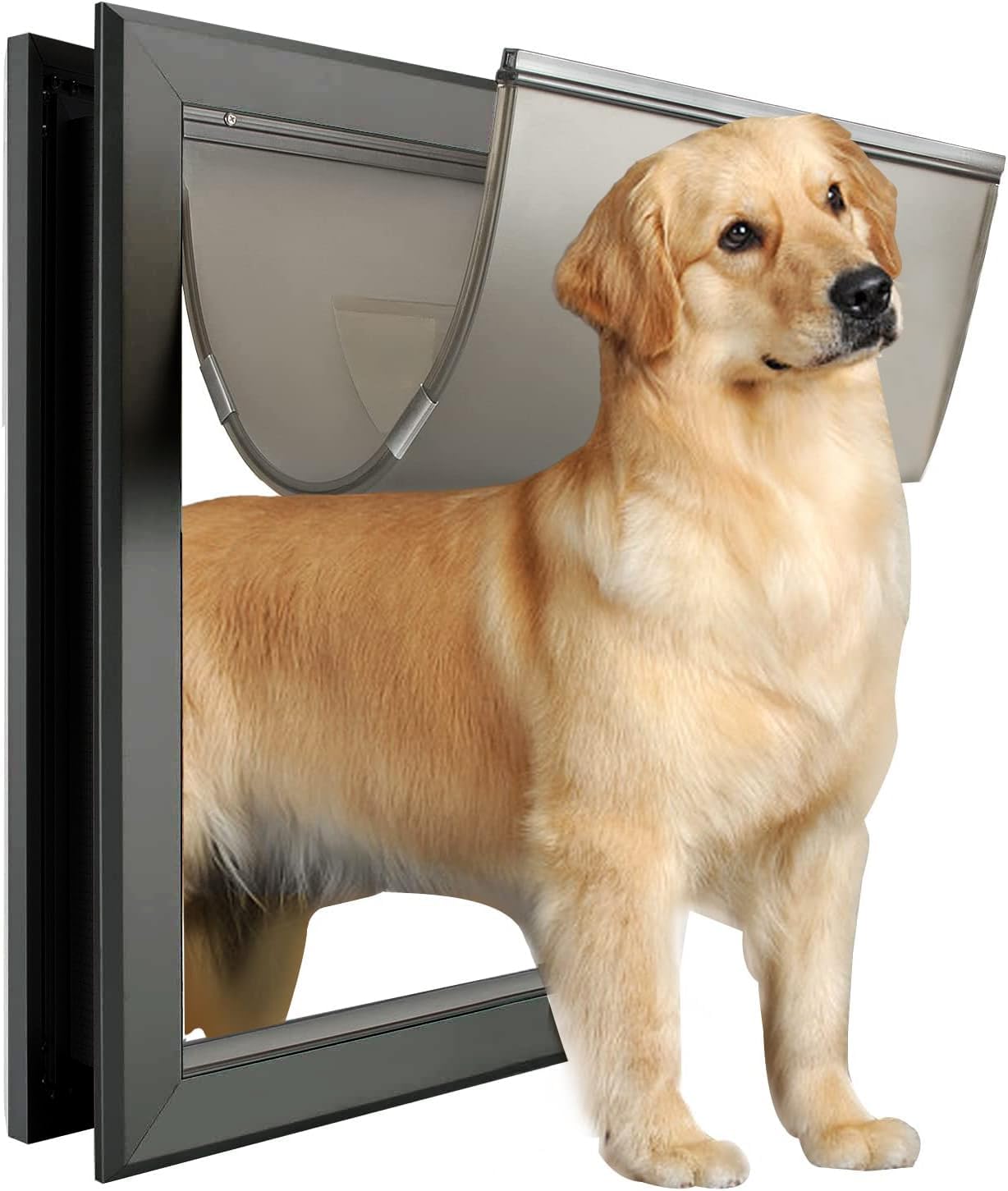 Extra Large Dog Door, XL Dog Door with Self-Closing Insulated Flaps for Extreme Weather, Heavy Duty Aluminum XXL Dogs Doors for Pets Up to 230LBS, for Interior & Exterior Doors, X-Large, Black