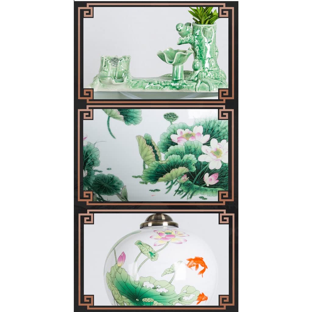 Small Fish Tank Aquarium Fish Tank Ceramic Cabinet Multicolored Lotus Goldfish Tank Floor-to-Ceiling Flow Water Tank Home Porch Living Room Viewing Fish Bowl Fish Tank Kit(C)