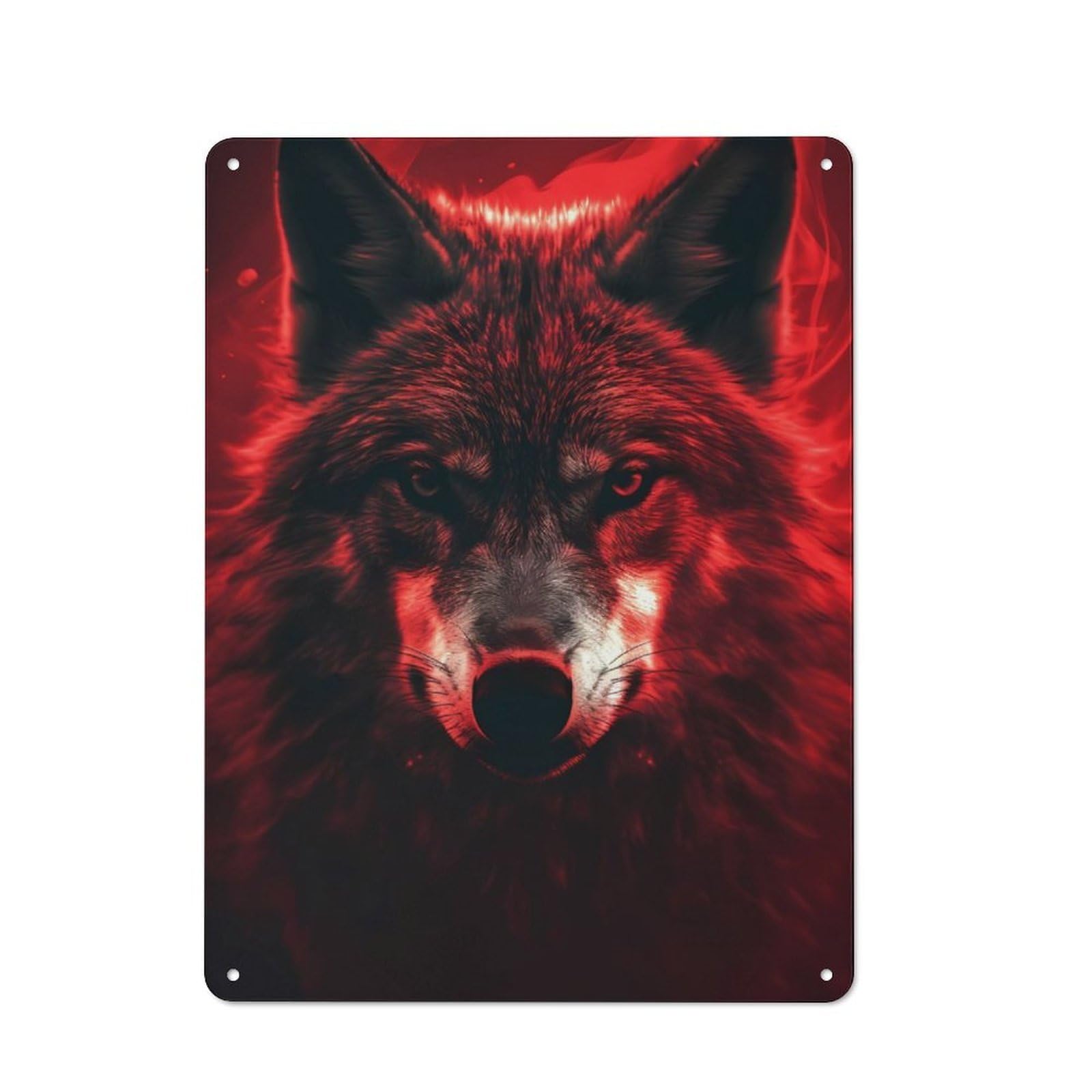 Junmoney Wolf Red Rustic Metal Plaque 40X30cm For Guest Room Or Hallway, For Home Interiors, Feature Walls And Decorative Displays