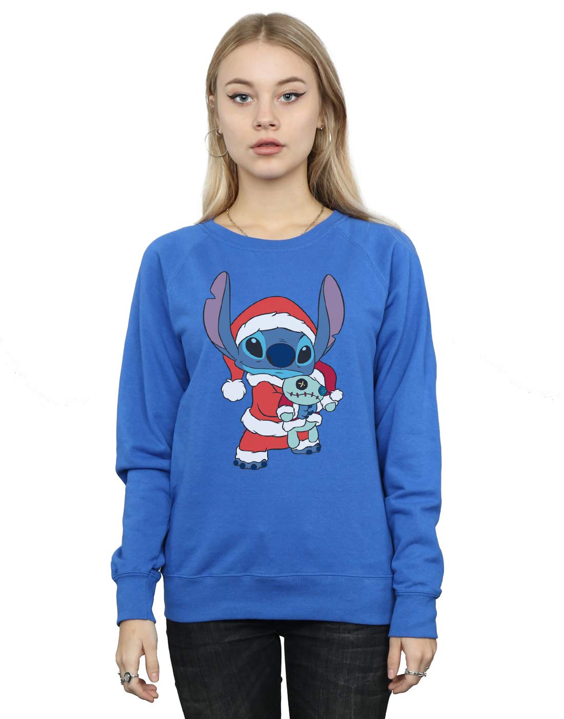 Absolute Cult Women's Royal Blue Disney Lilo And Stitch Stitch Christmas Sweatshirt Large