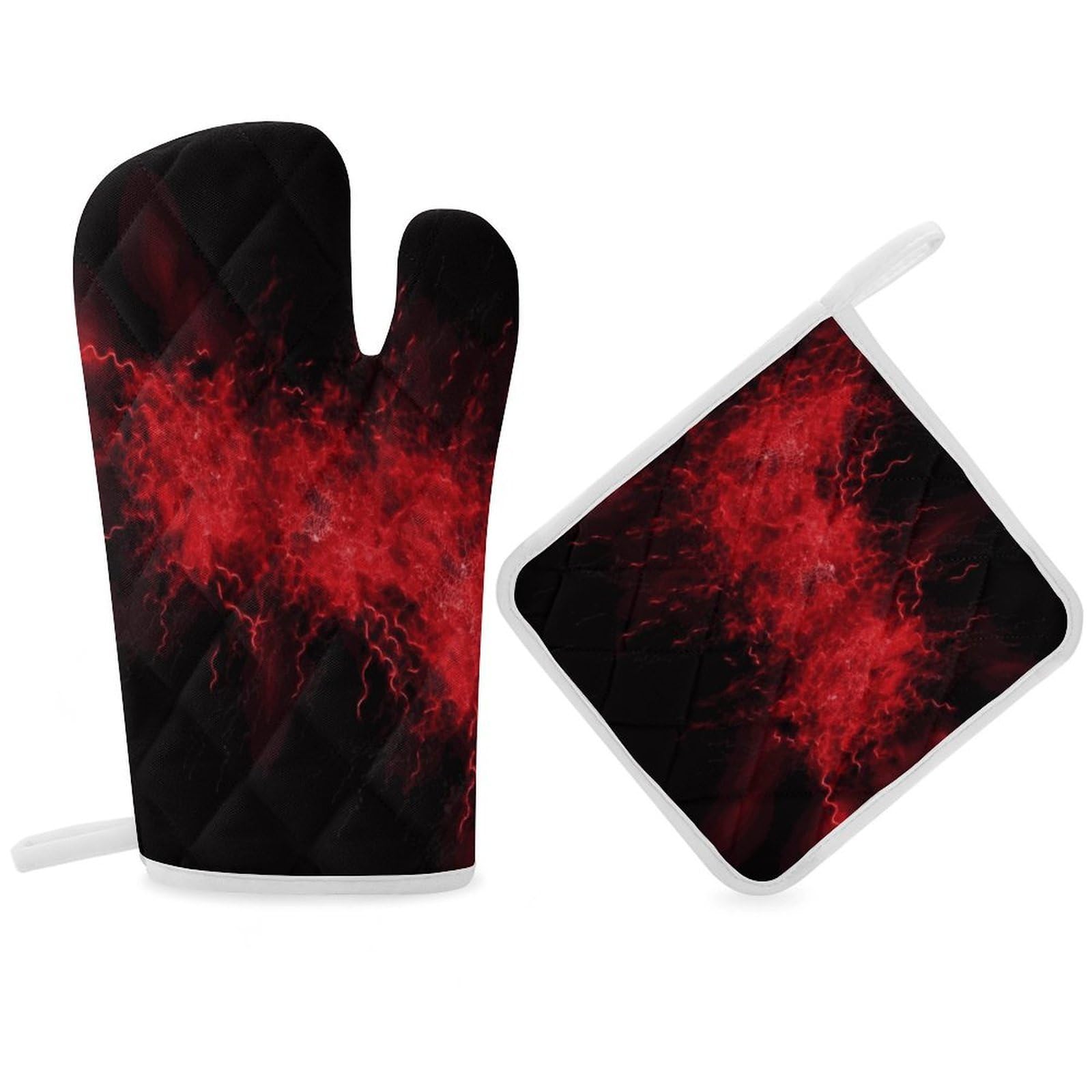 Fodpand Women's Style Explosion Burst Red Black Oven Mitts And Pot Holders Sets,Oven Gloves For Kitchen Oven Mitts And Potholders For Baking Cooking Grilling Apartment Essentials
