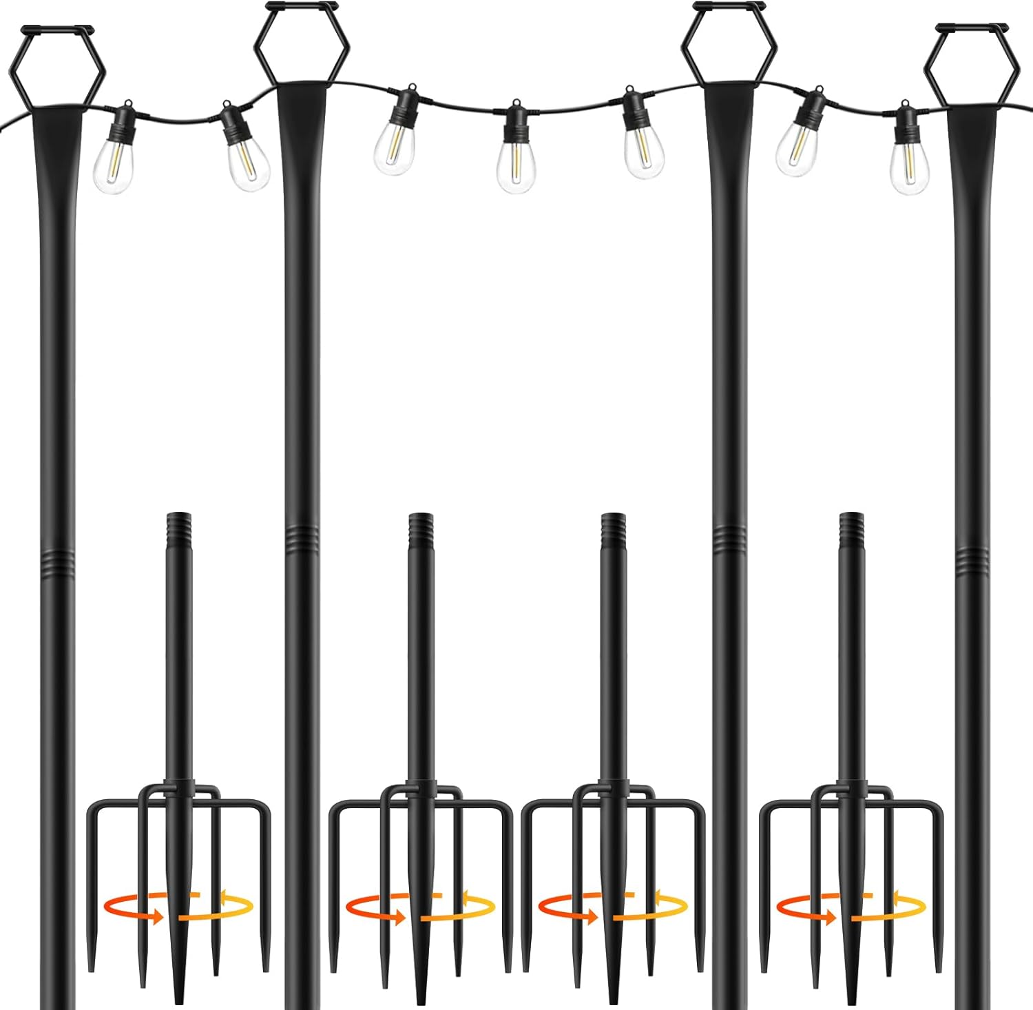4 Pack String Light Poles for Outside, 10Ft Light Poles for Outdoor String Lights, Adjustable Outdoor String Light Poles with Fork,Metal Fence Post for Patio,Backyard,Deck