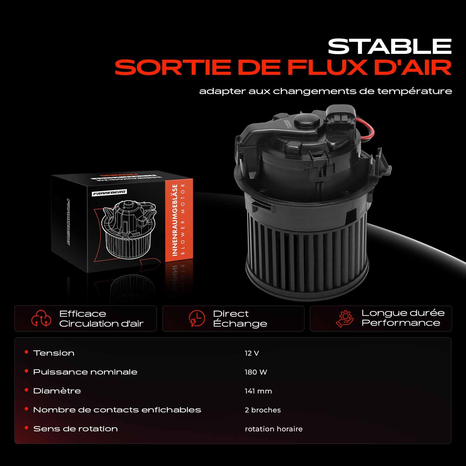 Frankberg Moteur de Ventilateur de chauffage Remplacer# 1608182080