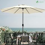 VOUNOT 2.7m Garden Parasol, Outdoor Table Tilting Patio Parasol Umbrella, with Crank Handle, Protective Cover, 8 Sturdy Ribs, Beige - 4