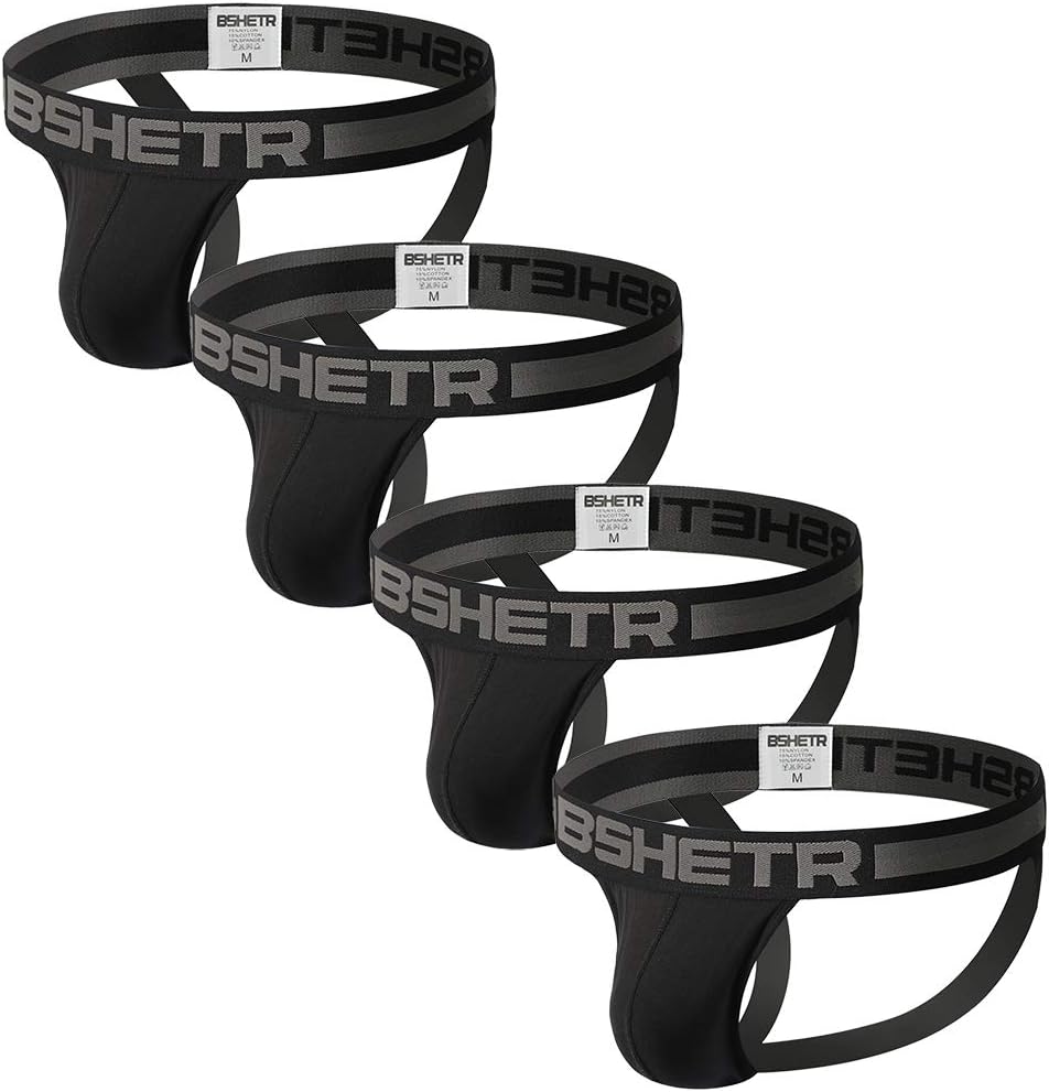 BSHETR メンズ ジョックストラップ アスレチックサポーター 4パック コットン ワークアウト 下着