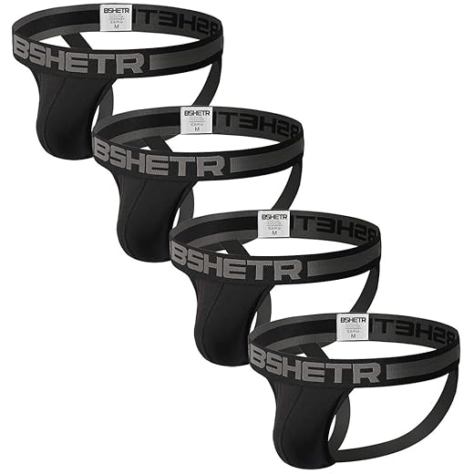 BSHETR Pacote com 4 cuecas masculinas Jockstraps Athletic Supporters de algodão para malhar, Preta (pacote com 4), GG