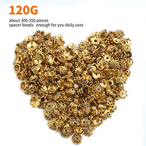 Jdesun 120g Bead Caps with A Clear Storage Box, Tibetan Gold Beads Spacers Jewelry Findings Accessories for Jewelry Making 300-350 Pieces