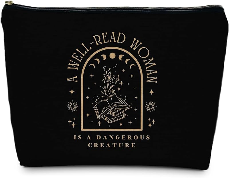 Necessaire de maquiagem MKGRXZCW gótica com estampa de leitura, zíper e forro de lona